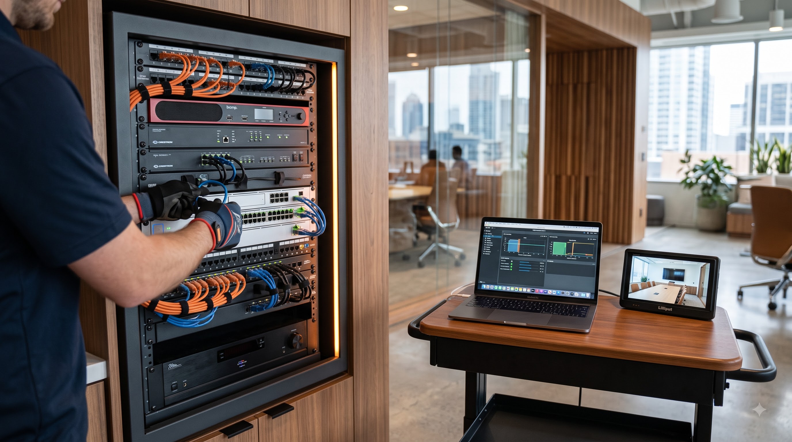 AV system integrator planning a smart meeting room collaboration environment
